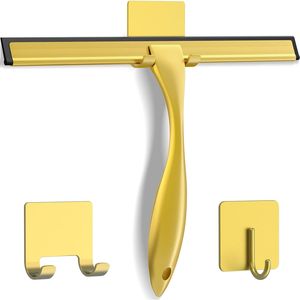 Tergivetro doccia multiuso in acciaio inossidabile con 2 ganci adesivi, strumento per la pulizia di porte doccia, finestre e specchi del bagno domestico - Product Image 3