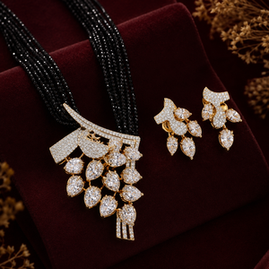 LISAJEWELLERS ชุดสร้อยคอและต่างหูทองเหลืองชุบโรเดียมประดับเพชรซิร์คอนสุดหรูหรา พร้อมพู่สีขาว สำหรับเจ้าสาว งานหมั้น งานแต่งงาน ของขวัญ - Product Image 5