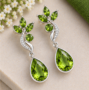 Boucles d'oreilles pendantes en argent sterling, boucles d'oreilles à pierres précieuses vertes, bijoux statement péridot, cadeau élégant pour - Product Image 3