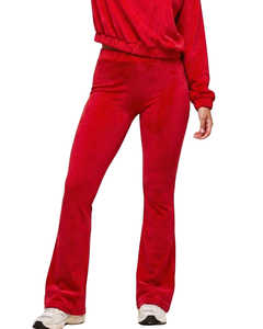 Survêtement en velours rouge grande taille pour femme avec logo personnalisé, haut zippé et pantalon évasé, style baskets, fabricant en gros - Product Image 2
