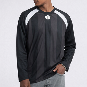 Camiseta de Manga Larga para Hombre, Jersey de Fútbol Americano de Poliéster, Logotipo Personalizado, Panel con Rayas, Top de Entrenamiento, Ropa Deportiva de Fútbol al por Mayor OEM, EE. UU. - Product Image 1