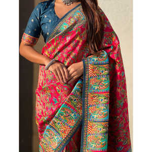 Sari Darbari Elite Weaves imprimé en rose, en pure soie viscose, collection de robes de soirée 750g - Product Image 2