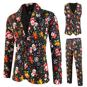 Ensemble de costume 2 pièces pour homme, OEM, Noël, imprimé sapin vert, blazer et pantalon, sublimation, simple boutonnage, style smoking, vente en gros - Product Image 6