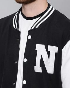 <b>Men's</b> Black White Varsity <b>Jacket</b> <b>Letter</b> N Print Preppy Style Regular Fit Polyester Material Autumn Wear - Product Image 4