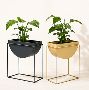 Premium Quality Metal Plant <b>Stand</b> with Half-Moon <b>Pot</b> Style Iron Flower Holder for Indoor Living Room and Office Decoration - Product Image 1