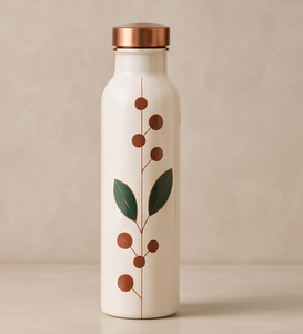 Bouteille d'eau en cuivre émaillée ayurvédique haut de gamme, motif artistique feuilles de baies, bouteille de sport métallique étanche, fabricant - Product Image 1