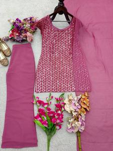 Traje Ecológico de Georgette Sintético Puro con Bordados y Forro de Seda, Transpirable, de Manga Corta para Mujer, Ideal para Bodas, Fiestas y Uso Casual - Product Image 4