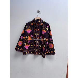Uzbek Suzani Jacket <b>Coat</b> Floral Embroidery 100% Cotton Jacket Hand <b>Stitch</b> Short Unisex Jacket Women's Casual Jacket - Product Image 4