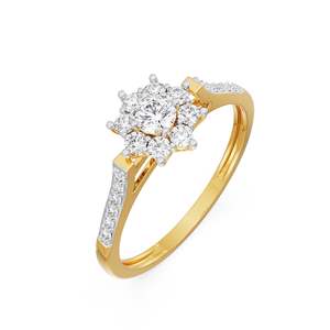 Bague de Fiançailles et de Mariage de Luxe en Moissanite Plaqué Or, Centre Rond Brillant, Bande Accélérée avec Pavé Floral pour Anniversaire de Mariage - Product Image 6