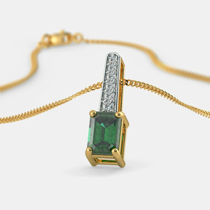 Collier pendentif barre en or jaune avec diamant de laboratoire taille émeraude - Product Image 4