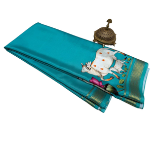 Sari ethnique de qualité supérieure en bleu sarcelle avec un design traditionnel de pallu à imprimé animalier - Product Image 1
