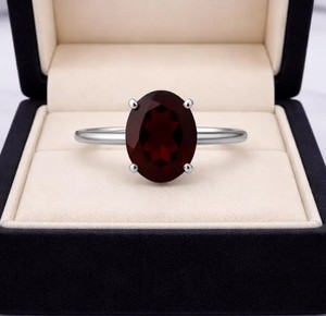 Oval Cut Natural <b>Garnet</b> 925 Sterling Silver Dainty Luxury <b>Ring</b>-Elegant Minimalist Jewelry for Wedding Anniversary Party - Product Image 3