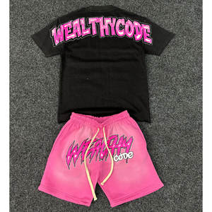 Ensembles de t-shirts streetwear sur mesure, impression DTG / sérigraphie, coton, effet délavé soleil, shorts d'été pour hommes - Product Image 1