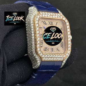 ICE LOOK นาฬิกาข้อมือผู้ชายสุดหรู ตัวเรือนสแตนเลสสตีลทรงสี่เหลี่ยม กระจกแซฟไฟร์ ระบบกลไก สายหนังสีน้ำเงิน หน้าปัดอนาล็อก ตัวเลขโรมัน - Product Image 3