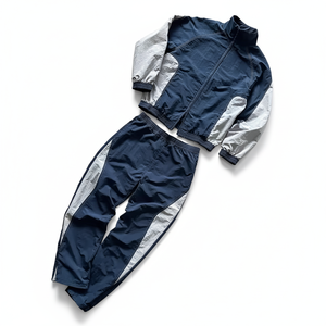 Ensemble de survêtement unisexe bleu marine, fermeture éclair intégrale, séchage rapide, polyester, design sportif, vêtements d'automne, coupe régulière, poches latérales - Product Image 1
