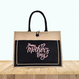 Sac fourre-tout en jute écologique personnalisé pour le shopping ou les cadeaux Sac de transport d'épicerie en jute imprimé personnalisé promotionnel réutilisable pour les dames - Product Image 2