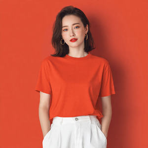 Camiseta de Manga Corta Roja para Mujer, Estilo Casual de Verano, 100% Algodón, Teñido Liso - Product Image 5
