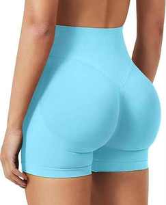 New Arrival Women's Polyester/Cotton High Yoga Shorts <b>Thigh</b> Length Solid High Customize Printed Logo OEM Street Style High - Product Image 2