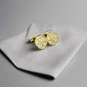 Mancuernillas de Lujo con Circonitas Redondas para Hombre |   Gemelos de camisa formales de cristal en tono dorado |   Accesorios para Fiestas y Eventos de Boda - Product Image 1