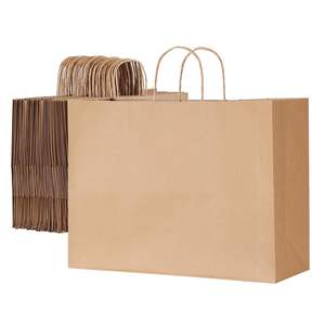 Sac en papier brun kraft avec poignées 100 pièces 16x6x12in pour fête, shopping et vente au détail - Product Image 1