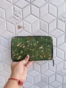 Cartera de piel metálica para mujer, con pelo de vaca, monedero de cuero, tarjetero, funda para teléfono, estilo western para mujer - Product Image 2