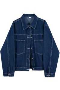Women's Dark Wash <b>Denim</b> <b>Jacket</b> <b>Cropped</b> Fit Long Sleeve With Pockets Casual Style Autumn Wear - Product Image 4