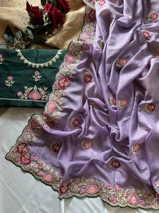 El Sari Tradicional Estilo Bollywood Más Hermoso de la India para Mujer, con Bordado de Lentejuelas Pesadas, Diseño Moderno para Fiestas - Product Image 2