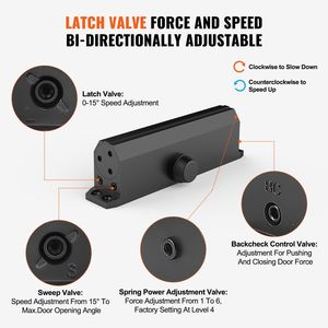 Cierrapuertas Automático Hidráulico para Uso Comercial y Residencial, Amortiguador de 330 Libras, Peso Ajustable, Tamaño Ajustable - Product Image 4