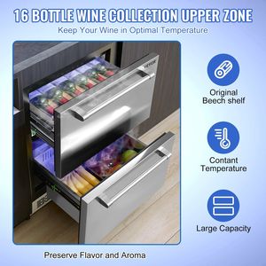 24 pollici 4,87 piedi cubi Frigorifero Sottobanco per Vino e Bevande a 2 Cassetti con Diverse Temperature, Impermeabile per Interni - Product Image 4