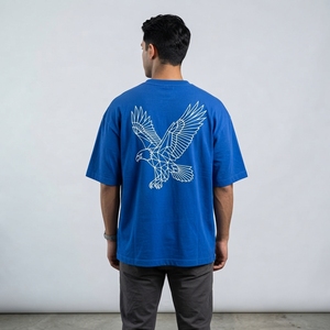เสื้อยืดสีน้ำเงินลายกราฟิกนกอินทรี แขนสั้น สไตล์ลำลอง สำหรับผู้ชาย ขายส่ง - Product Image 1
