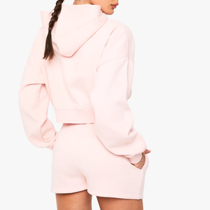 Customized 2026 High Quality Sporty Crewneck Women's Cropped Fleece Oversized 2 Piece No <b>String</b> Shorts And Hoodie Set For Women - Product Image 5