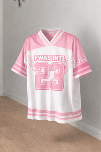 Custom Pink New Jersey T-<b>Shirts</b> Women Hip Hop Number Graphics Print Oversized V Neck Mesh Tops American Football Jersey OEM - Product Image 2