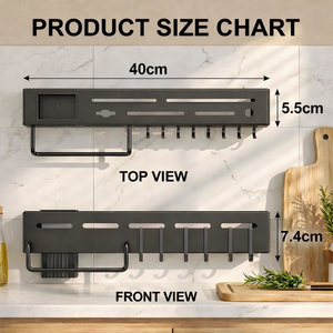 Wall-mounted Storage Organizer <b>Kitchen</b> Knife Spoon Utensils Wall-mounted Holder <b>Rack</b> with Towel Hanger - Product Image 2