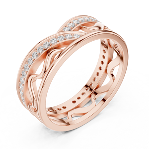 แหวนแต่งงานโรสโกลด์แบบ Eternity ประดับเพชรทรง Pave ดีไซน์ลายฉลุเป็นคลื่น - Product Image 4