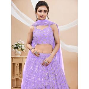 Lentejuelas de lavanda seductoras Georgette Compromiso Wear Lehenga Choli para ropa de boda - Product Image 3