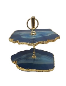 Porte-gâteau élégant en pierre d'agate naturelle polie, support de service d'amour moderne fait à la main étanche pour les événements spéciaux, les fêtes à la maison - Product Image 2