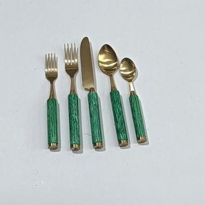 Ensemble de couverts de luxe en acier inoxydable avec manche en rotin vert, ensemble de couverts en résine, ensemble de couverts en acier, ensemble de couverts en résine - Product Image 2