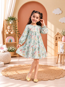 Robe à fleurs à manches longues pour filles, manches lanternes, volants superposés, ligne A, longueur genou, tenue décontractée de printemps - Product Image 5