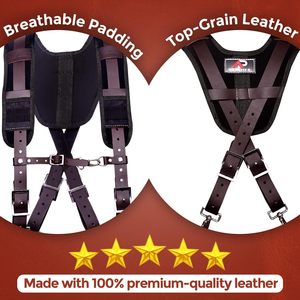 OEM Brown Heavy Duty Leather Adjustable Strap Tool Belt Suspenders Padded Back Support 4 Swivel <b>Snap</b> <b>Hooks</b> 200 lb Capacity for - Product Image 3