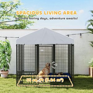 Recinto per Cani da Esterno 1,8m x 1,8m x 1,8m con Tetto Girevole e 4 Ciotole Regolabili a 4 Livelli, Materiale Resistente con Struttura a Rete - Product Image 4