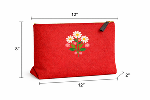 Bolso de mano grande ecológico de yute Bengal GI con estampado floral rojo hecho a mano en India - Product Image 3