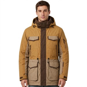 <b>Men's</b> Hooded <b>Safari</b> Jacket Canvas Waterproof Winter Workwear Multiple Pockets Stand Collar Outdoor Coat - Product Image 1