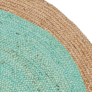 <b>Round</b> Bohemian Area <b>Rug</b> Teal Center Natural Jute Border Handcrafted Eco Friendly Flat Pile Living Room - Product Image 4