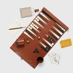 Luxury Leather Roll Up <b>Backgammon</b> <b>Set</b> Portable Travel Board Game with Zipper Pocket Handcrafted Suede Interior <b>Backgammon</b> - Product Image 3