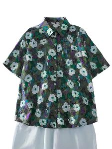 Women’s Floral Print Regular Fit Button Down Shirt Casual Summer <b>Top</b> - Product Image 3