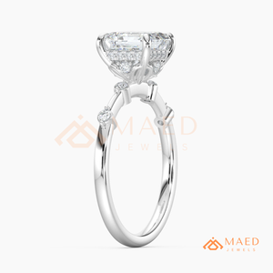 Asscher Cut Diamond Engagement Ring in 925 Sterling Silver – Vintage Inspired 5-<b>Stone</b> Band - Product Image 6