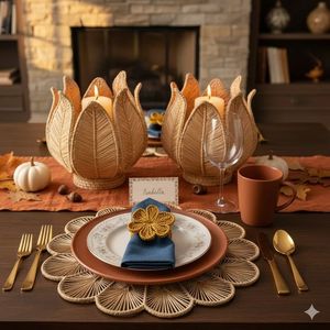 Support de bougie de table en rotin fait main en forme de tulipe, vase tissé naturel exquis pour une décoration élégante de la maison et des événements - Product Image 2
