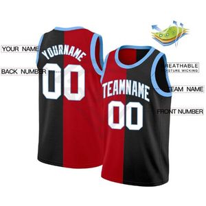 เสื้อบาสเก็ตบอลแฟชั่นสีดำแดง-น้ำเงินแบบแยกสี  คุณภาพเยี่ยมเย็บอย่างดีสำหรับโรงเรียนมัธยม - Product Image 4