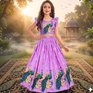 Ensemble Lehenga en twill imprimé numérique et soie chinon, entièrement cousu, prêt-à-porter, pour mariages et événements festifs, prix de gros - Product Image 1
