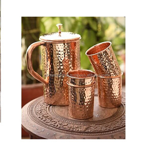 Juego de jarra de cobre de diseño de lujo, jarra de vidrio de cobre puro, juego de jarra de agua de vidrio, el mejor precio, hecho a mano de la INDIA - Product Image 3